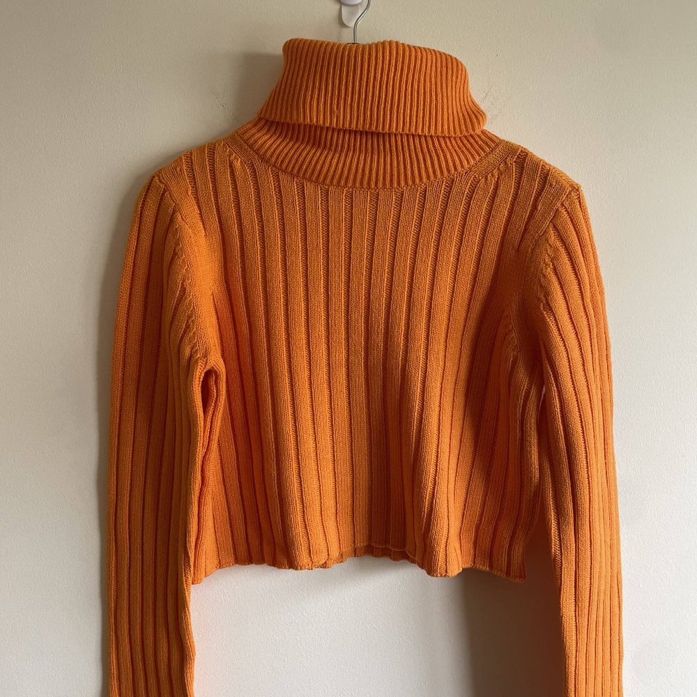 Orange, High-Quality Turtleneck Sweater